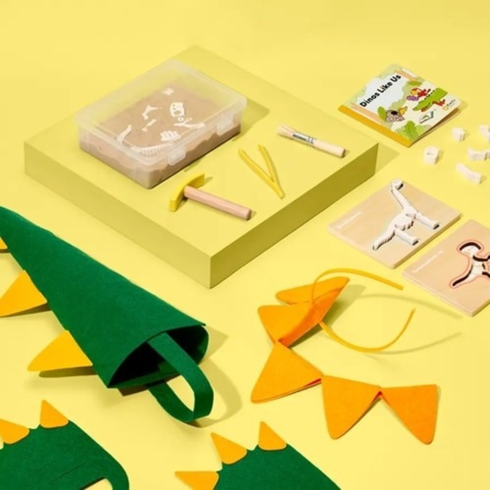 Kiwico Dino Discovery Kit Kids Sensory Sand Dig Puzzles and Dress Up Set